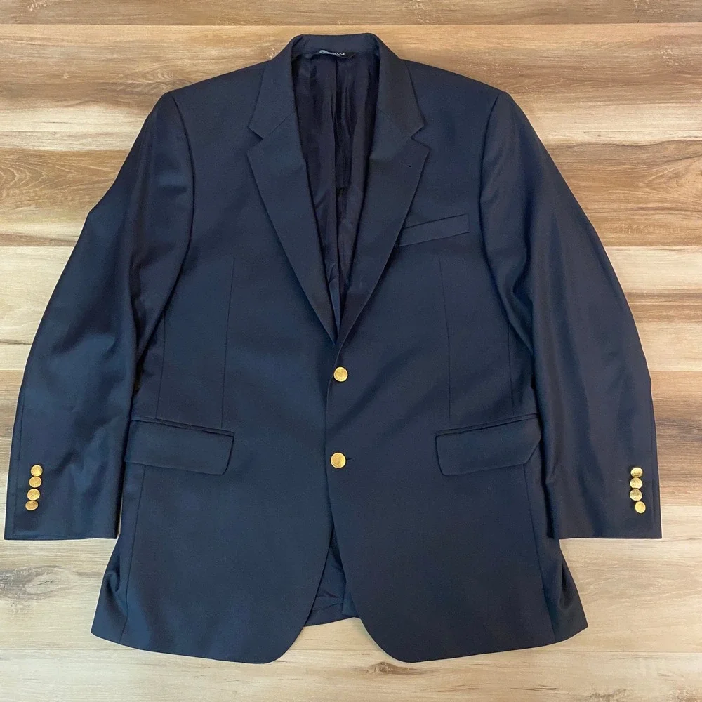 Jos A. Bank Signature Collection Blazer Mens 43R Navy Blue Wool 2 Gold Buttons